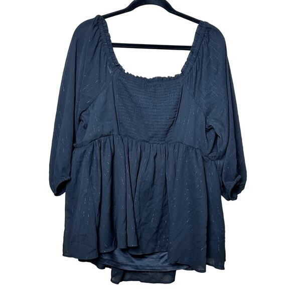 Torrid Women Size 1(1X) Black V Neck Elastic Waist Flouncy 3/4 Sleeve Top Blouse - Picture 2 of 9